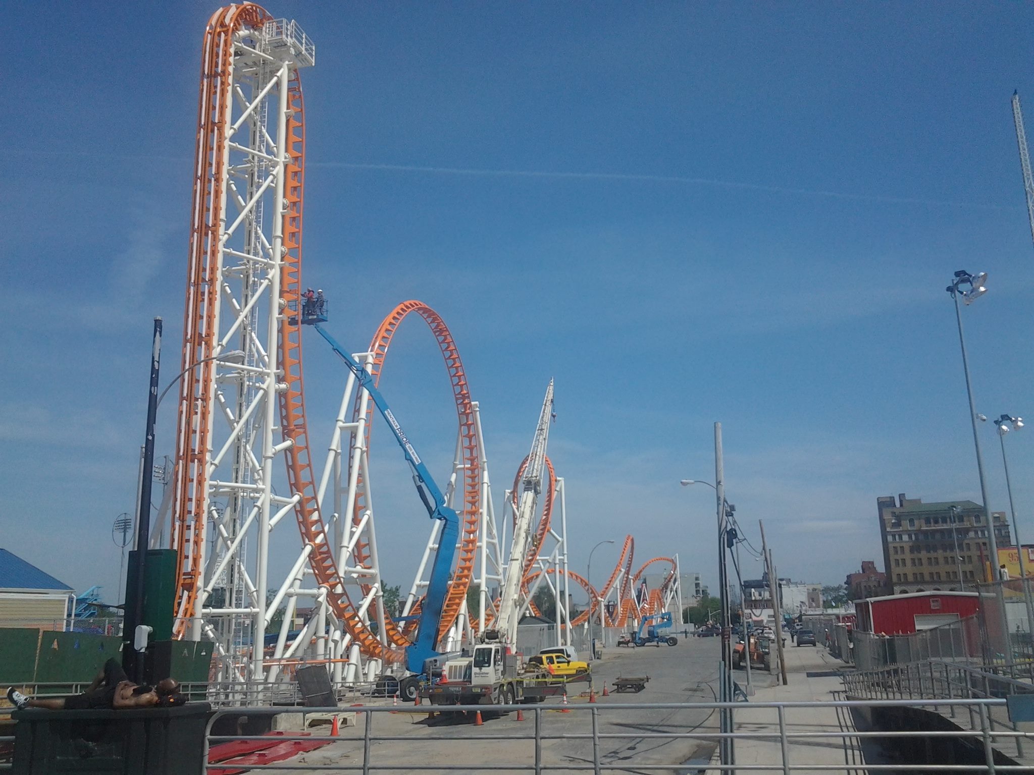 Steel roller coaster track under construction, illustrating a record-breaking build in progress